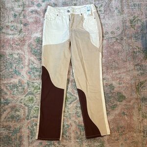 PacSun Women's Straight Leg Jeans - Cream and Brown